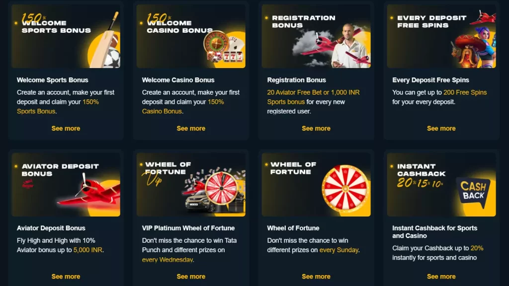 Promotions and bonuses available to Rajabets casino.